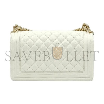CHANEL CAVIAR MEDIUM QUILTED BOY FLAP WHITE A67086 (25*15*8cm)