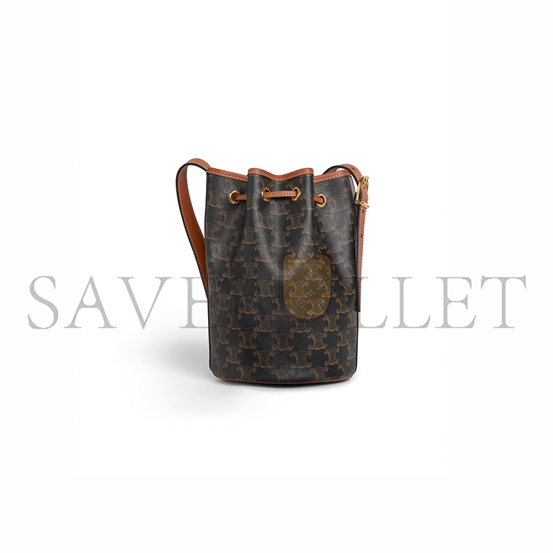 CELINE SMALL DRAWSTRING BAG IN TRIOMPHE CANVAS AND CALFSKIN 191142BZJ.04LU (21*14*14cm)