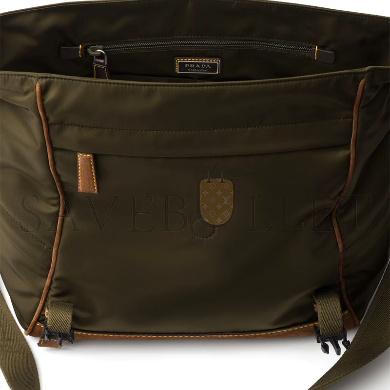 PRADA LARGE RE-NYLON AND SUEDE SHOULDER BAG 2VD052 (30*29.5*14.5cm) 